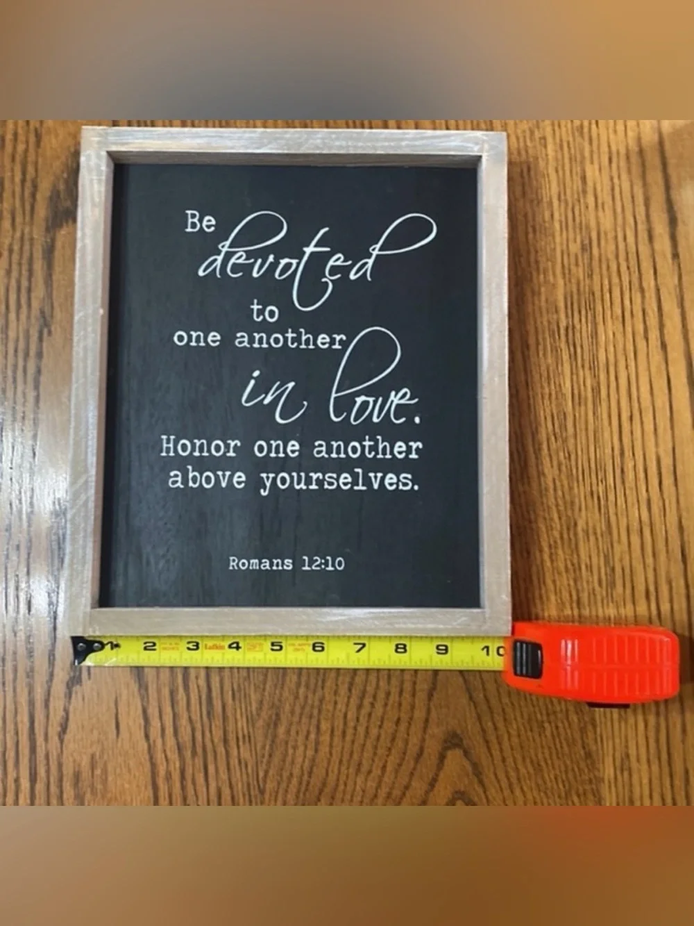 Black Framed Inspirational Wall Sign - Devoted to One Another